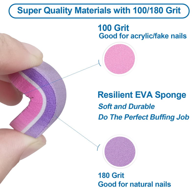 GigaGround Mini Nail Buffer (100 Pack), Buffers for Acrylic Nails and Natural Nails, 100/180 Grit Nail Buffer Block Nail File Bulk Small Buffing Blocks for Nail Buff Professional Manicure Set Purple/Pink - Image 3